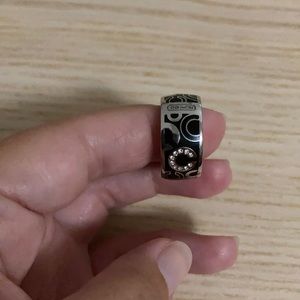 Black & Silver Coach Ring with Crystals